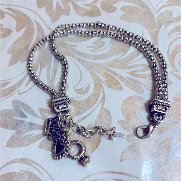 Premier Designs Hostess Charm Bracelet Double Strand Crown Heart Ring Cross 6.5” - Picture 5 of 5